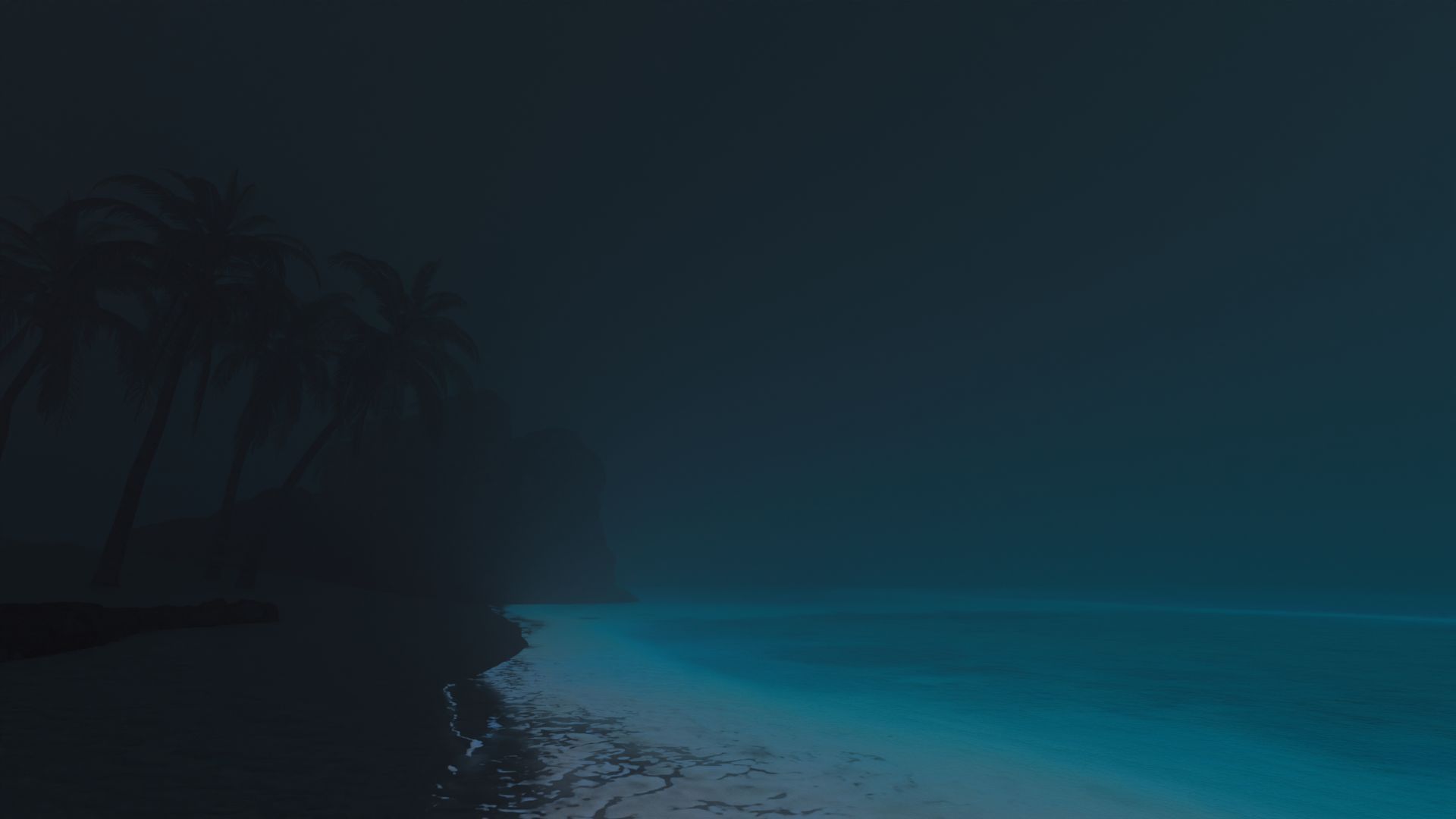Shoreline under heavy fog