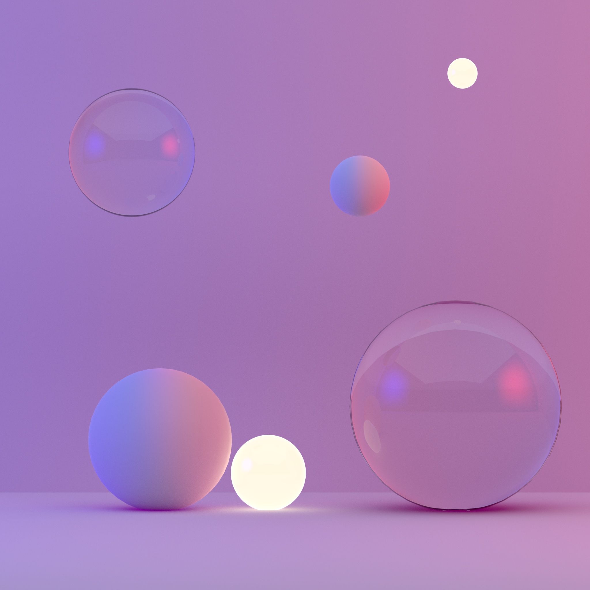 Glass spheres on a purple backdrop