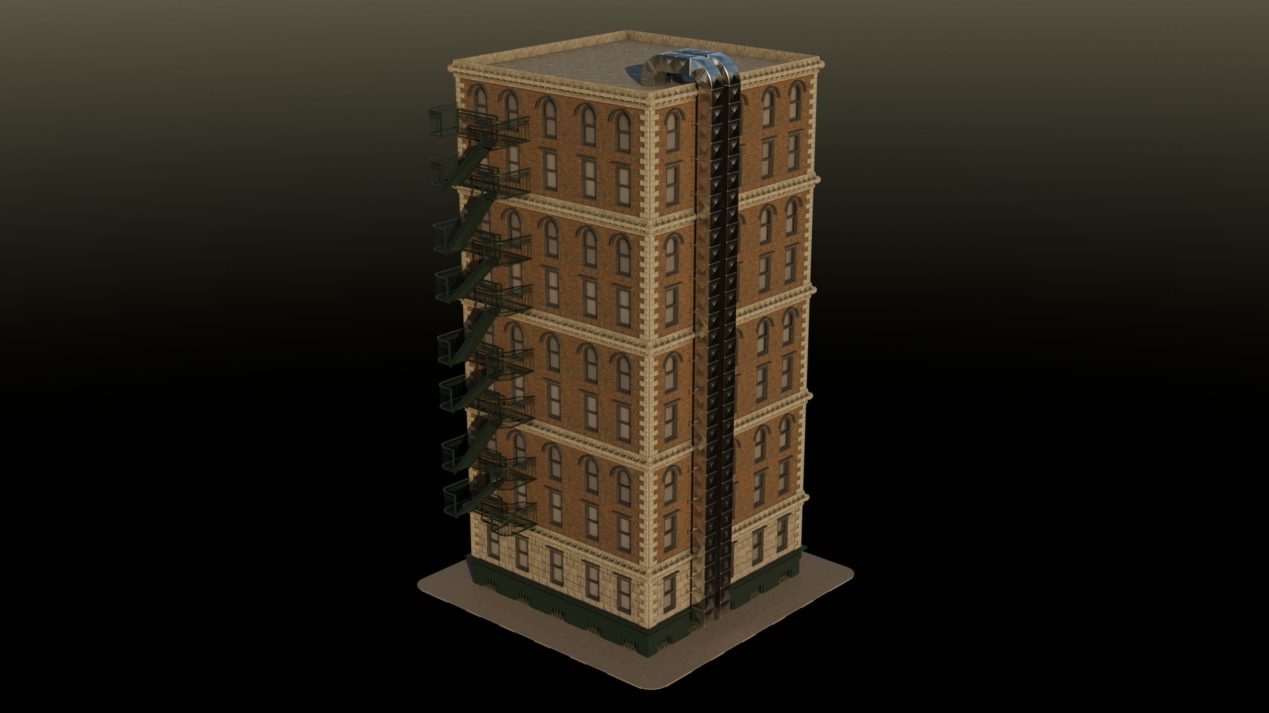 Old brick building with fire escapes