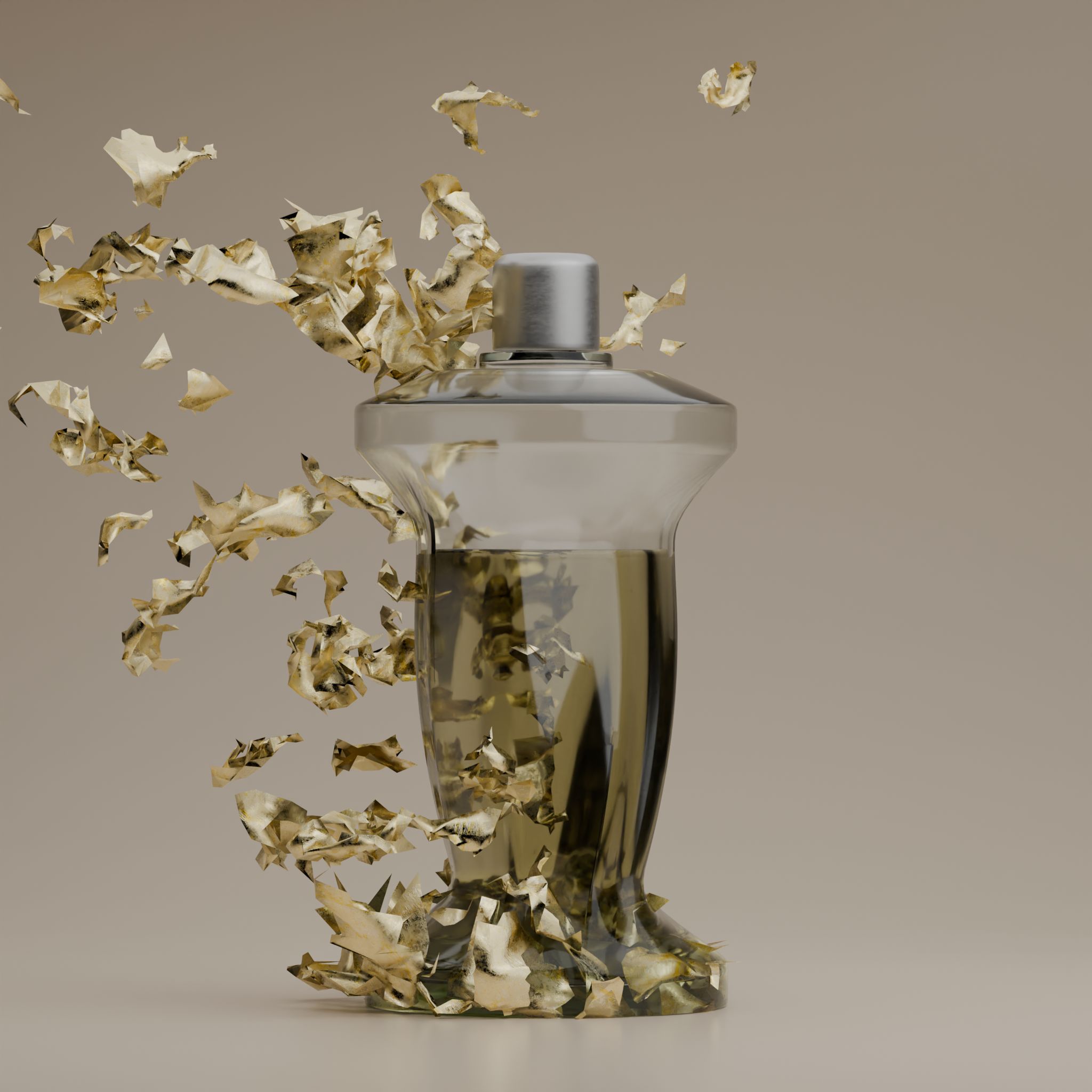 Perfume bottle wrapped in gold leaf