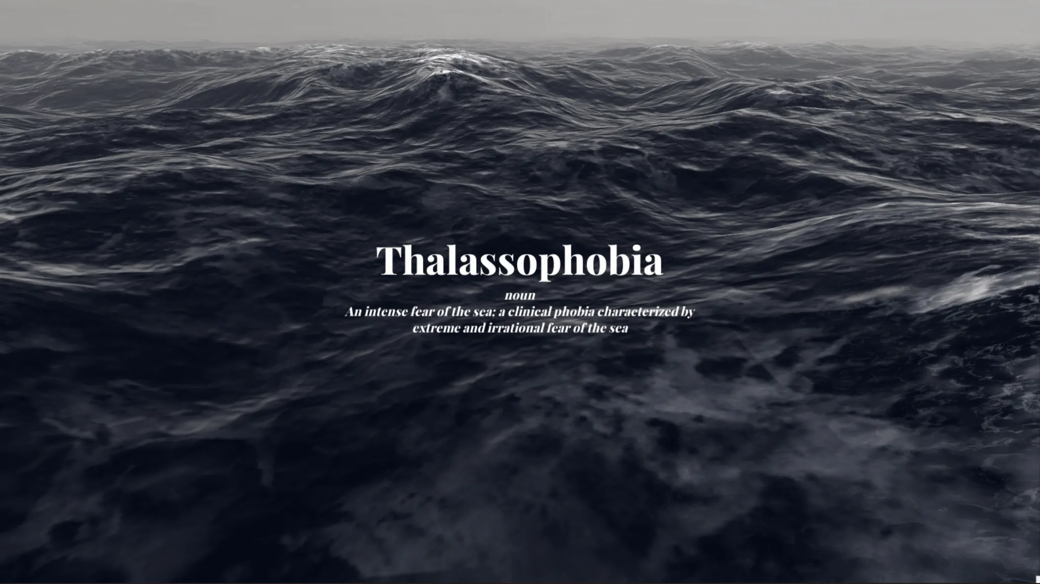 Title card reading Thalassophobia over a stormy sea